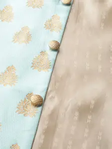 SOJANYA Men Golden & Blue Solid Kurta with Churidar & Nehru Jacket