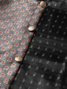 SOJANYA Men Pink & Charcoal Grey Solid Kurta with Churidar & Nehru Jacket