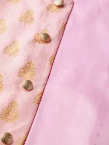 SOJANYA Men Pink & Gold-Toned Solid Kurta with Churidar & Nehru Jacket