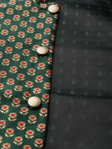 SOJANYA Men Pink & Green Solid Kurta with Churidar & Nehru Jacket