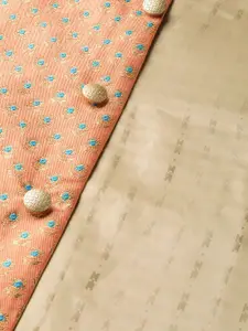 SOJANYA Men Teal Green & Peach-Coloured Solid Kurta with Churidar & Nehru Jacket