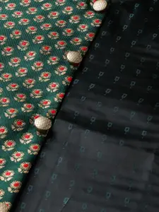 SOJANYA Men Golden & Green Solid Kurta with Churidar & Nehru Jacket