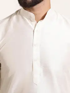 SOJANYA Men Off-White & Maroon Solid Kurta & Churidar with Woven Design Nehru Jacket