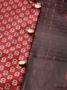 SOJANYA Men Teal Green & Maroon Solid Kurta with Churidar & Nehru Jacket