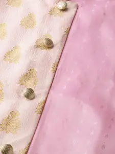 SOJANYA Men Blue & Pink Self-Design Kurta with Churidar & Nehru Jacket