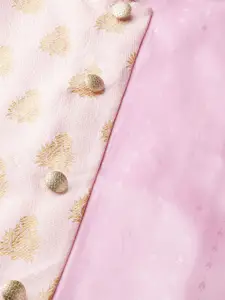 SOJANYA Men Teal Blue & Pink Solid Kurta Churidar & Nehru Jacket