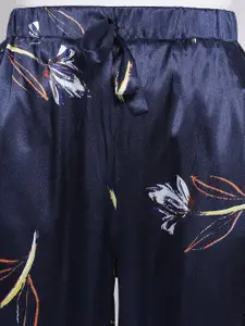 Oxolloxo Women Navy Blue Printed Feather Galactic Lounge Pants