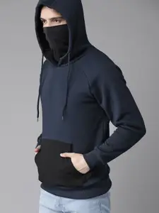 Roadster Men Navy Blue  Black Solid Hooded Sweatshirt