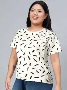 Roadster Women White & Black Printed Round Neck T-shirt
