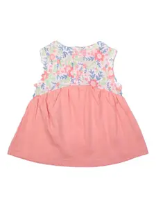 MeeMee Girls Pink Floral Printed Fit and Flare Dress