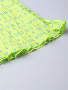 Antheaa Women Lime Green & Blue Printed Accordian Pleated A-Line Skirt