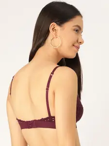 DressBerry Burgundy Lace Non-Wired Lightly Padded Plunge Bra DB-FB-BRA-012CA