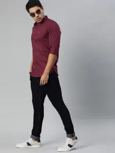 WROGN Men Maroon Slim Fit Solid Casual Shirt