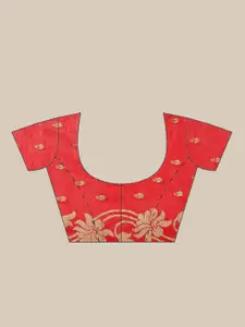 Laa Calcutta Red & Golden Woven Design Taant Saree