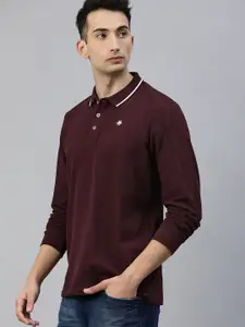 WROGN Men Burgundy Solid Slim Fit Polo Collar Pure Cotton T-shirt