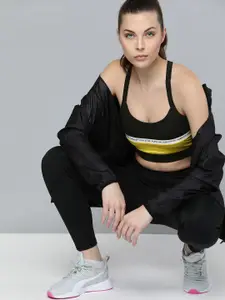 HRX by Hrithik Roshan Black & Sulphur Colourblocked Full Coverage Rapid-Dry Training Bra