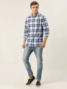 Aeropostale Men Navy Blue & White Regular Fit Checked Casual Shirt
