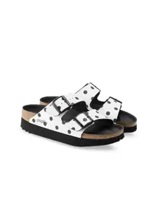 Birkenstock Arizona Platform White Black Dots Narrow Width Birko-Flor Two-Strap Sandals
