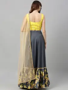 Ethnovog Yellow  Grey Embroidered Made to Measure Lehenga Choli