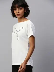 Puma Women White Printed Favorite Jersey Cat DryCell Round Neck Training T-shirt