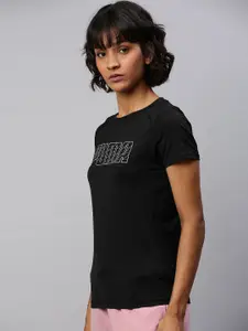 Puma Women Black Run Logo SS Printed Round Neck T-shirt