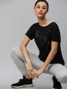 Puma Women Black Printed Favorite Jersey Cat Round Neck Training T-shirt