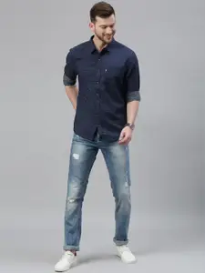Levis Men Navy Blue Slim Fit Self Design Casual Shirt