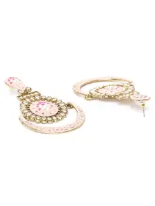Priyaasi Pink & White Gold-Plated Stone-Studded Handcrafted Enamelled Chandbalis