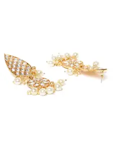 Priyaasi Off-White Gold-Plated Kundan-Studded Handcrafted Teardrop-Shaped Drop Earrings