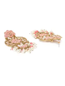 Priyaasi Pink Gold-Plated Stone-Studded Handcrafted Enamelled Classic Drop Earrings
