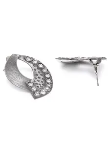 Priyaasi Oxidised Silver-Plated German Silver Stone-Studded Contemporary Drop Earrings
