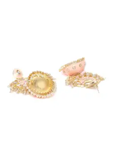 Priyaasi Pink & White Gold-Plated Kundan-Studded Handcrafted Enamelled Dome-Shaped Jhumkas
