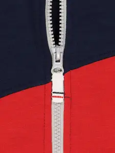 mothercare Boys Navy Blue & Red Colourblocked Hooded Sweatshirt