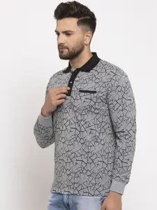 WILD WEST Men Grey & Black Printed Polo Collar T-shirt