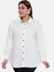 The Pink Moon Women White Plus Size Regular Fit Solid Semiformal Shirt