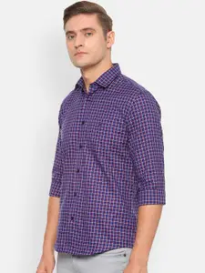 Louis Philippe Sport Men Blue & Red Slim Fit Checked Casual Shirt