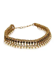 ANIKAS CREATION Set Of 2 Gold-Plated Black & White Kundan-Studded Beaded Vilandi Anklets