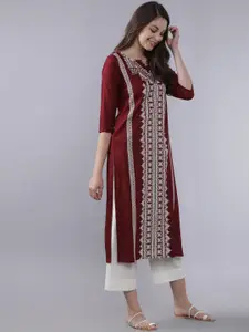 Vishudh Women Maroon & White Printed A-Line Kurta