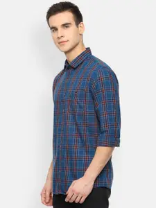 Louis Philippe Jeans Men Blue Slim Fit Checked Casual Shirt