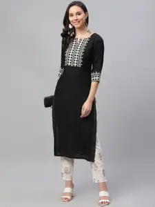 Libas Women Black Embroidered Straight Kurta