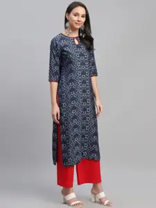 Libas Women Blue & White Printed Straight Kurta
