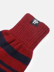 Roadster Maroon & Black Striped Acrylic Gloves