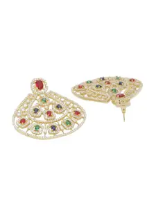 Voylla Gold-Toned & Red Teardrop Shaped CZ Studded Drop Earrings