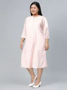 Biba Women Off-White & Pink Self-Striped A-Line Dress