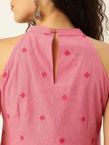 Taavi Women Pink Striped Woven Legacy Straight Sustainable Kurta with Pockets