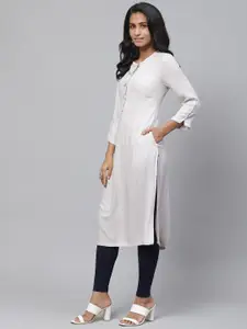 Biba Women Off-White & Silver Checked Straight Kurta