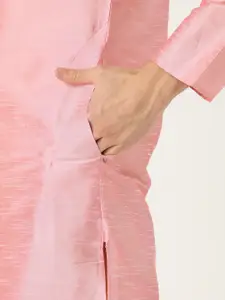 SOJANYA Men Pink & Golden Solid Kurta with Churidar