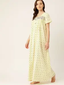 ETC Yellow & Navy Blue Printed Nightdress