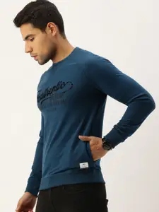 Peter England Men Teal Blue & Black Printed Sweatshirt