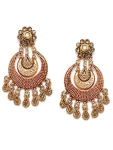 PANASH Red & Gold-Plated Handcrafted Kundan Classic Chandbalis